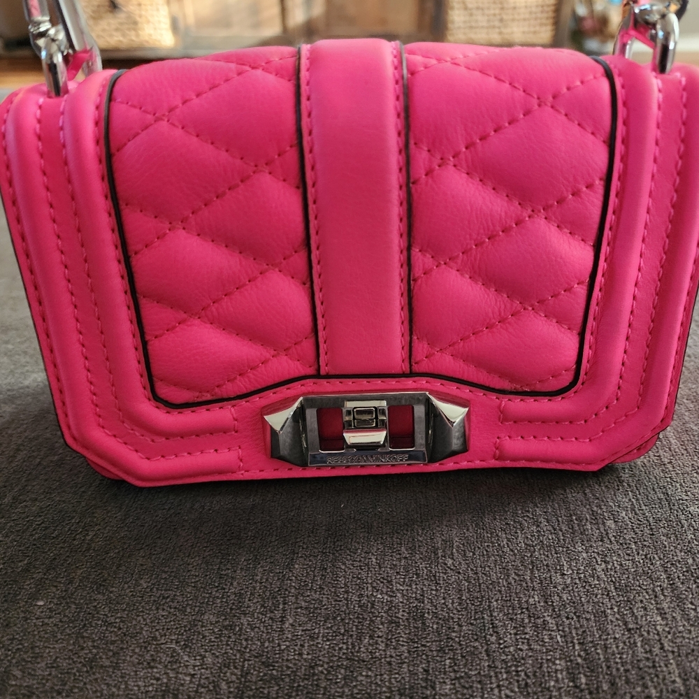 Authentic Rebecca Minkoff Mini Love Quilted Crossbody / Shoulder Bag - Hot Pink